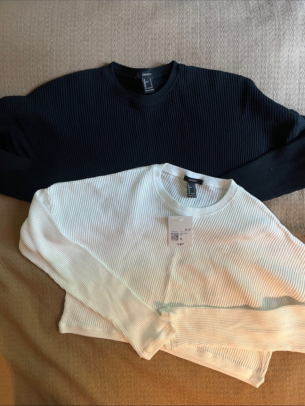 Forever 21 Ribbed Crewneck Cropped Tops - Black & White